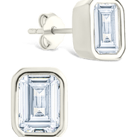 Sterling Silver Emerald Cut Bezel Set Stud Earrings