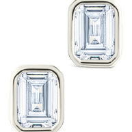 Sterling Silver Emerald Cut Bezel Set Stud Earrings