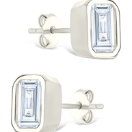 Sterling Silver Emerald Cut Bezel Set Stud Earrings