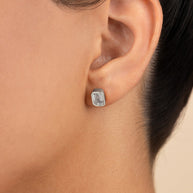 Sterling Silver Emerald Cut Bezel Set Stud Earrings