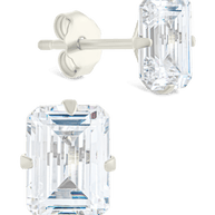 Sterling Silver Emerald Cut Prong Set Stud Earrings