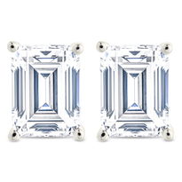 Sterling Silver Emerald Cut Prong Set Stud Earrings