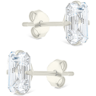 Sterling Silver Emerald Cut Prong Set Stud Earrings