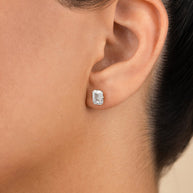 Sterling Silver Emerald Cut Prong Set Stud Earrings