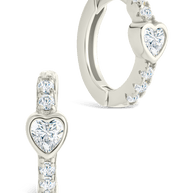 Sterling Silver Heart Cut Bezel Set Huggie Hoop Earrings