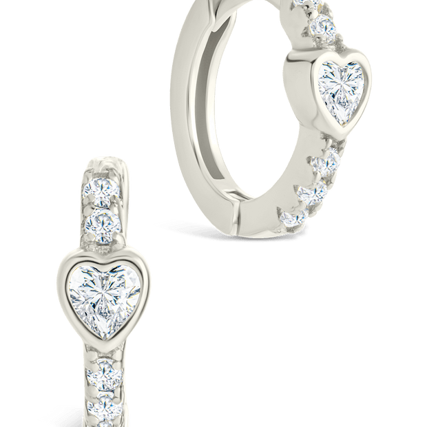 Sterling Silver Heart Cut Bezel Set Huggie Hoop Earrings