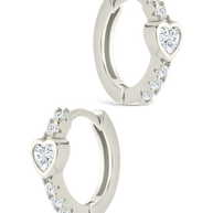 Sterling Silver Heart Cut Bezel Set Huggie Hoop Earrings