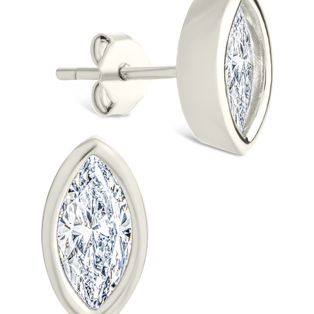 Sterling Silver Marquise Cut Bezel Set Stud Earrings