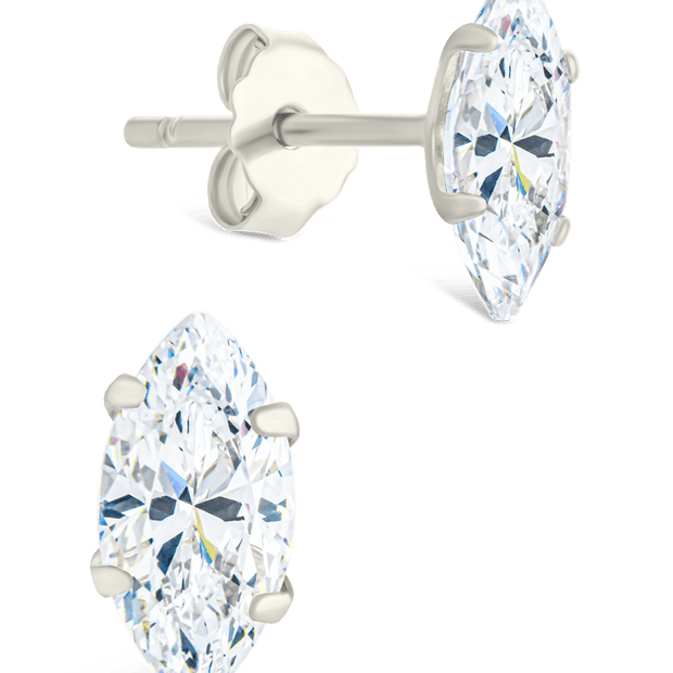 Sterling Silver Marquise Cut Prong Set Stud Earrings