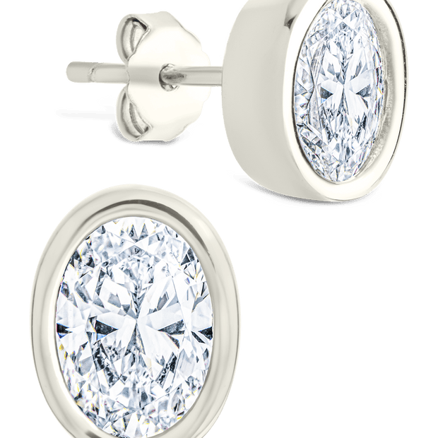 Sterling Silver Oval Cut Bezel Set Stud Earrings