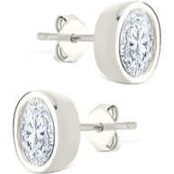 Sterling Silver Oval Cut Bezel Set Stud Earrings