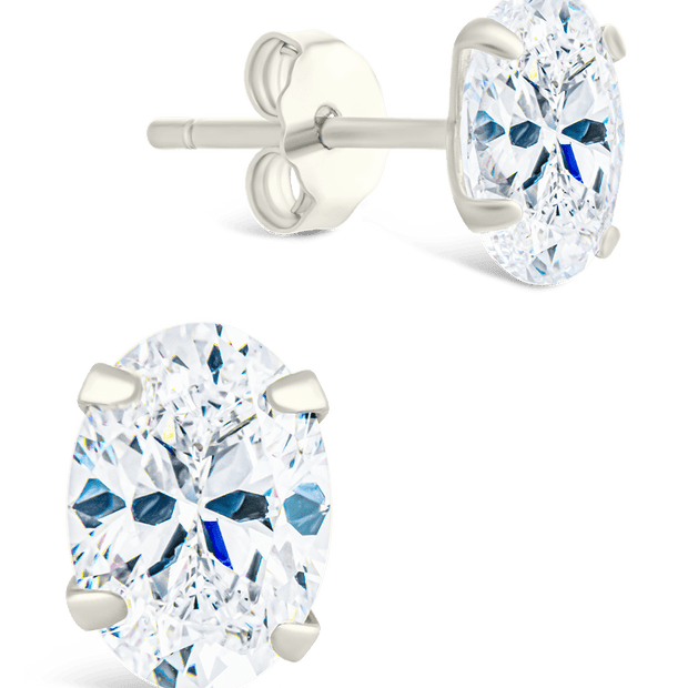 Sterling Silver Oval Cut Prong Set Stud Earrings
