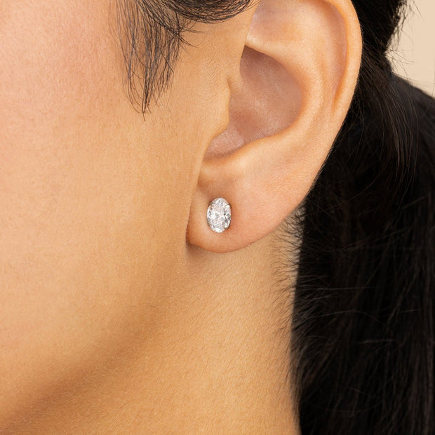 Sterling Silver Oval Cut Prong Set Stud Earrings