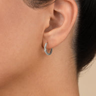 Sterling Silver Pear Cut Bezel Set Huggie Hoop Earrings