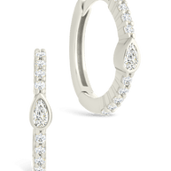 Sterling Silver Pear Cut Bezel Set Huggie Hoop Earrings