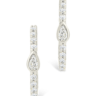 Sterling Silver Pear Cut Bezel Set Huggie Hoop Earrings
