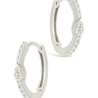 Sterling Silver Pear Cut Bezel Set Huggie Hoop Earrings
