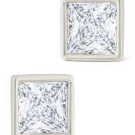 Sterling Silver Princess Cut Bezel Set Stud Earrings