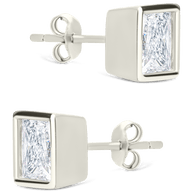 Sterling Silver Princess Cut Bezel Set Stud Earrings