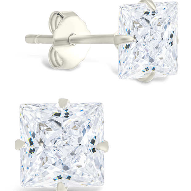 Sterling Silver Princess Cut Prong Set Stud Earrings