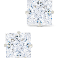 Sterling Silver Princess Cut Prong Set Stud Earrings