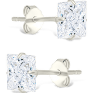 Sterling Silver Princess Cut Prong Set Stud Earrings