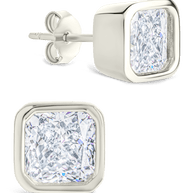 Sterling Silver Radiant Cut Bezel Set Stud Earrings