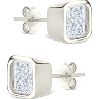 Sterling Silver Radiant Cut Bezel Set Stud Earrings