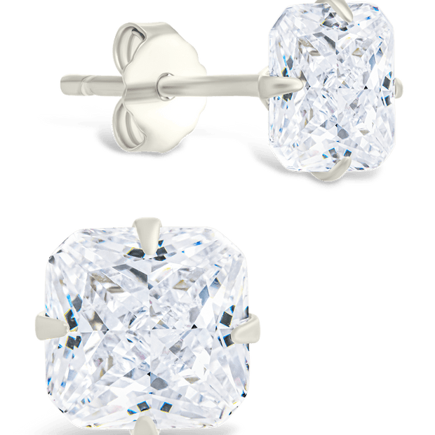 Sterling Silver Radiant Cut Prong Set Stud Earrings