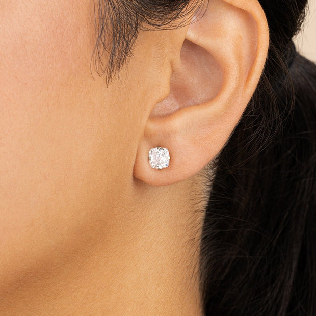 Sterling Silver Radiant Cut Prong Set Stud Earrings