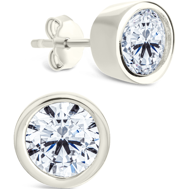 Sterling Silver Helene Round Cut Bezel Set Stud Earrings