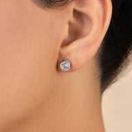 Sterling Silver Helene Round Cut Bezel Set Stud Earrings