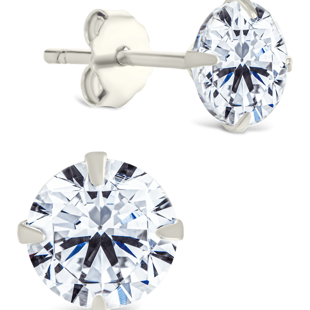 Sterling Silver Round Cut Prong Set Stud Earrings