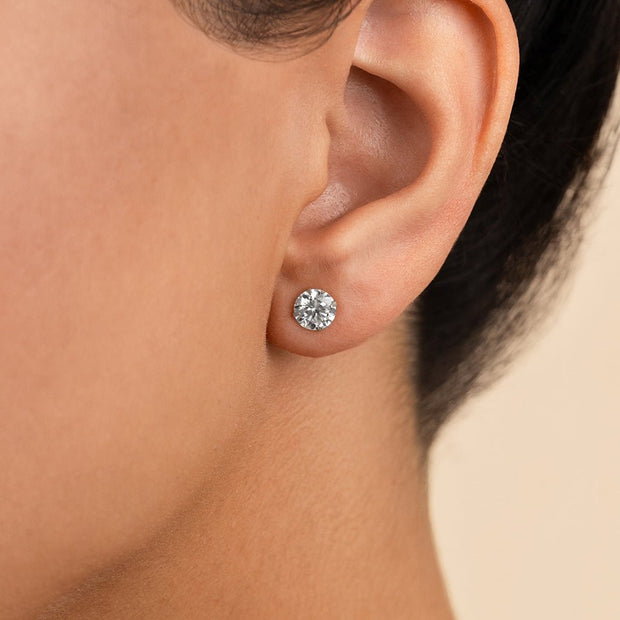 Sterling Silver Round Cut Prong Set Stud Earrings