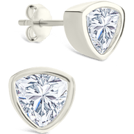 Sterling Silver Trillion Cut Bezel Set Stud Earrings