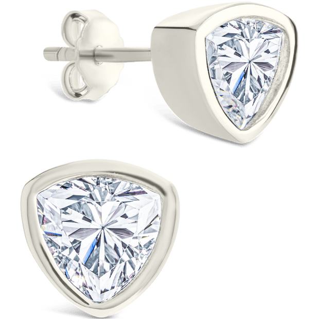 Sterling Silver Trillion Cut Bezel Set Stud Earrings