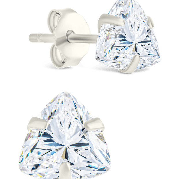Sterling Silver Trillion Cut Prong Set Stud Earrings
