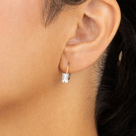 Sterling Silver Emerald Cut French Clip Earrings
