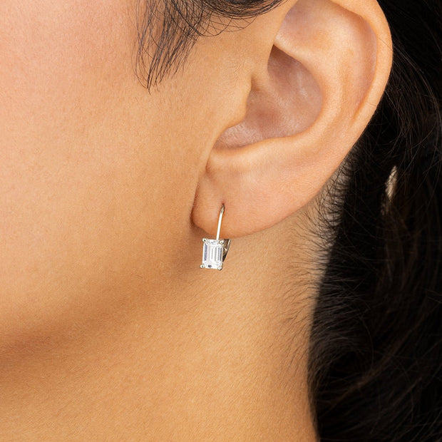 Sterling Silver Emerald Cut French Clip Earrings