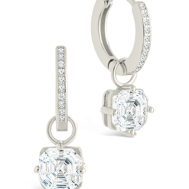 Sterling Silver Augusta Asscher Cut CZ Dangle Micro Hoops