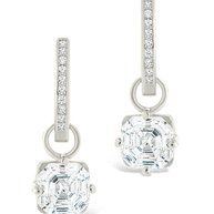 Sterling Silver Augusta Asscher Cut CZ Dangle Micro Hoops