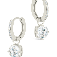 Sterling Silver Augusta Asscher Cut CZ Dangle Micro Hoops