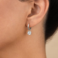 Sterling Silver Augusta Asscher Cut CZ Dangle Micro Hoops