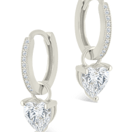 Sterling Silver Eugenia Heart Cut CZ Dangle Micro Hoops