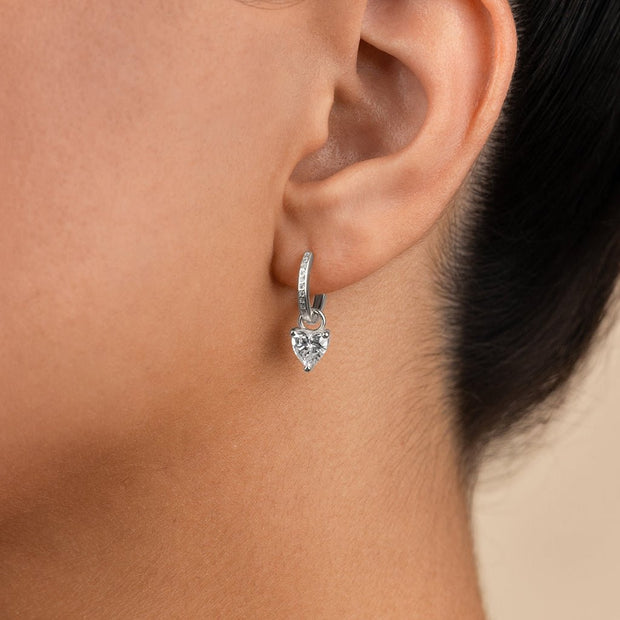 Sterling Silver Eugenia Heart Cut CZ Dangle Micro Hoops