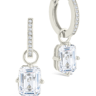 Sterling Silver Emerald Cut CZ Micro Hoop Dangle Earrings
