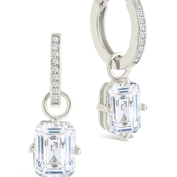 Sterling Silver Emerald Cut CZ Micro Hoop Dangle Earrings