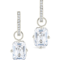 Sterling Silver Emerald Cut CZ Micro Hoop Dangle Earrings