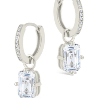 Sterling Silver Emerald Cut CZ Micro Hoop Dangle Earrings