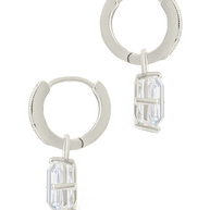 Sterling Silver Emerald Cut CZ Micro Hoop Dangle Earrings